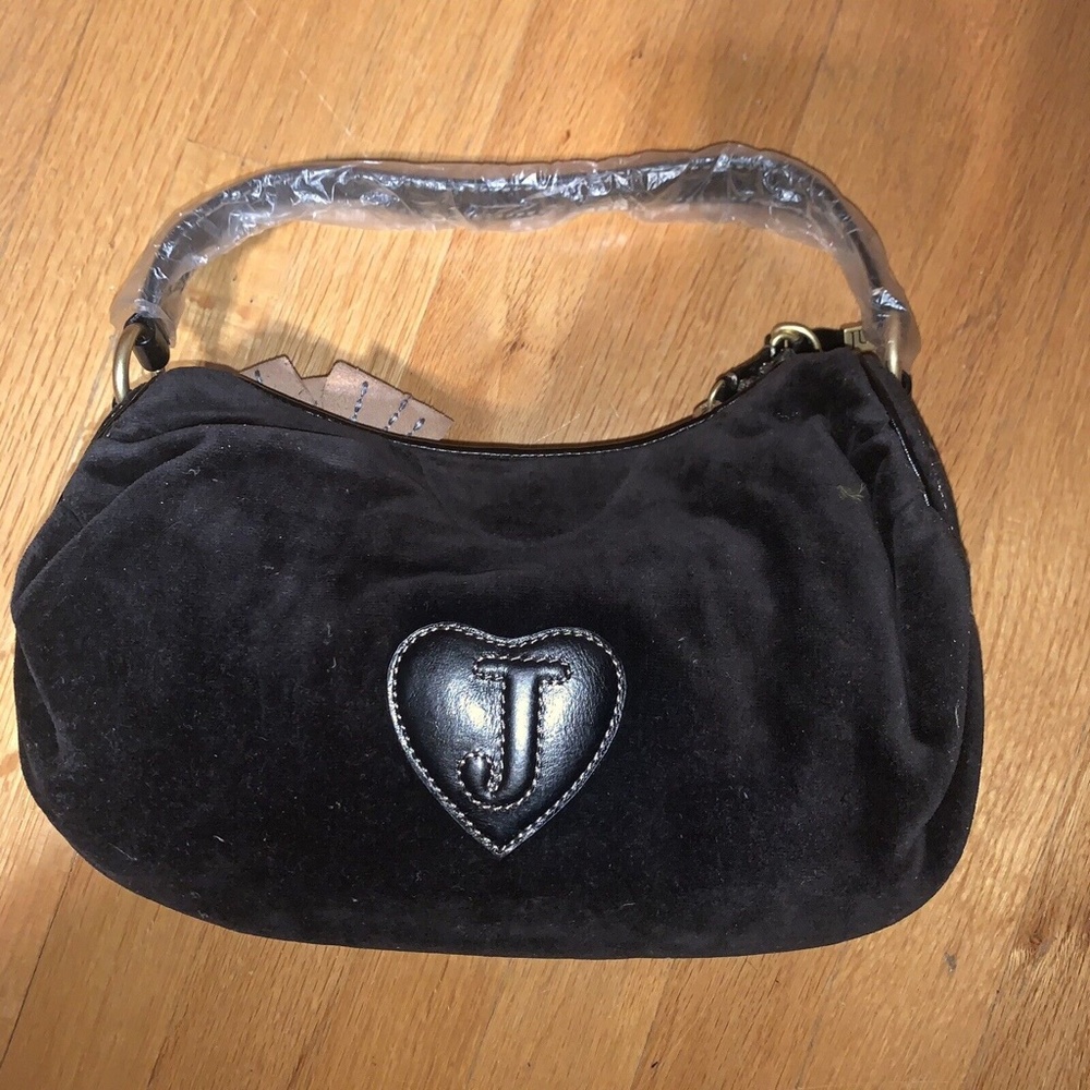 Retro Juicy Couture Pam & Gela Small Brown Flowers Hobo Velour Black Handbag - Picture 3 of 6